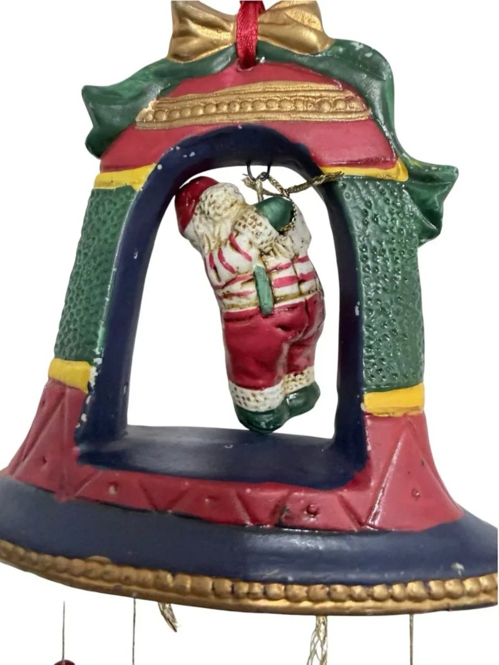 Ceramic Santa Claus Christmas Hanging Chimes Decoration Painted Multicolor 14